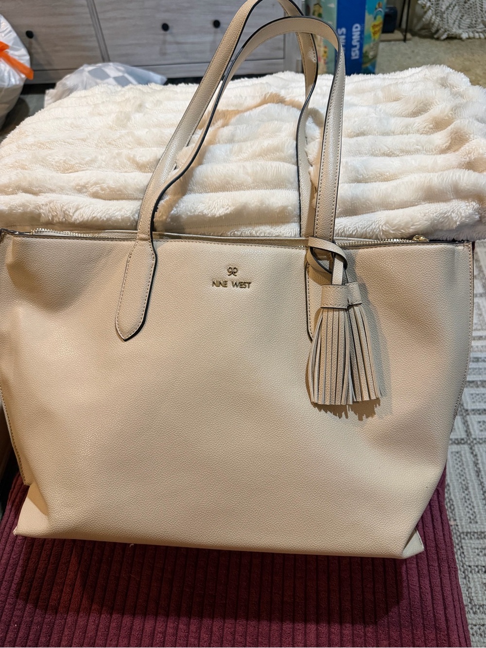 Nine West Beige Tote with Tassel Accent